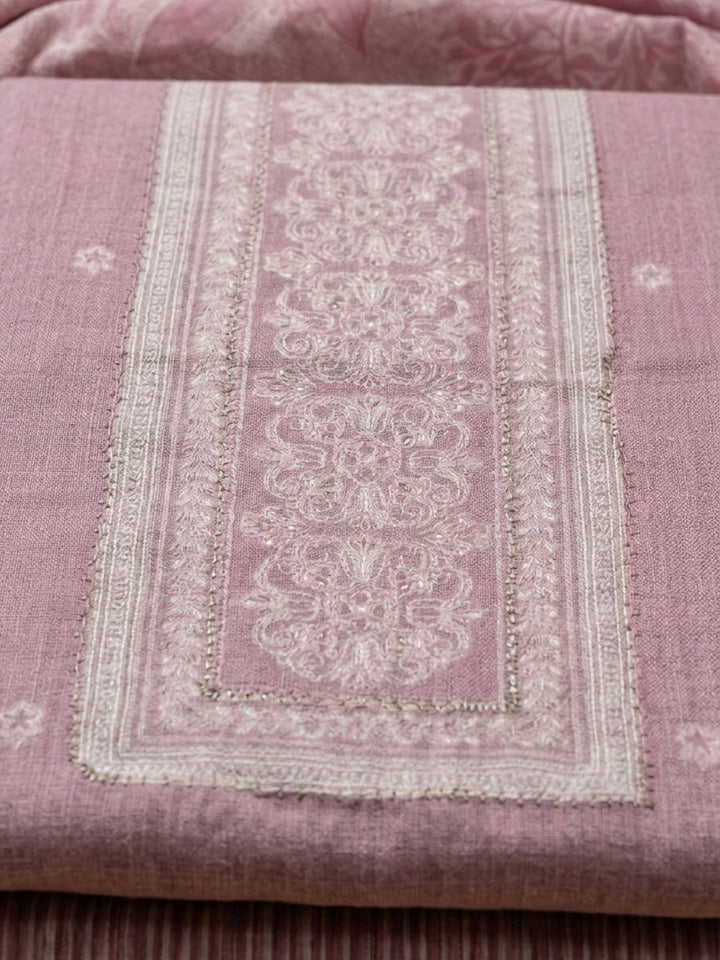 Dull Pink Printed Cotton Blend Unstitched Dress Material