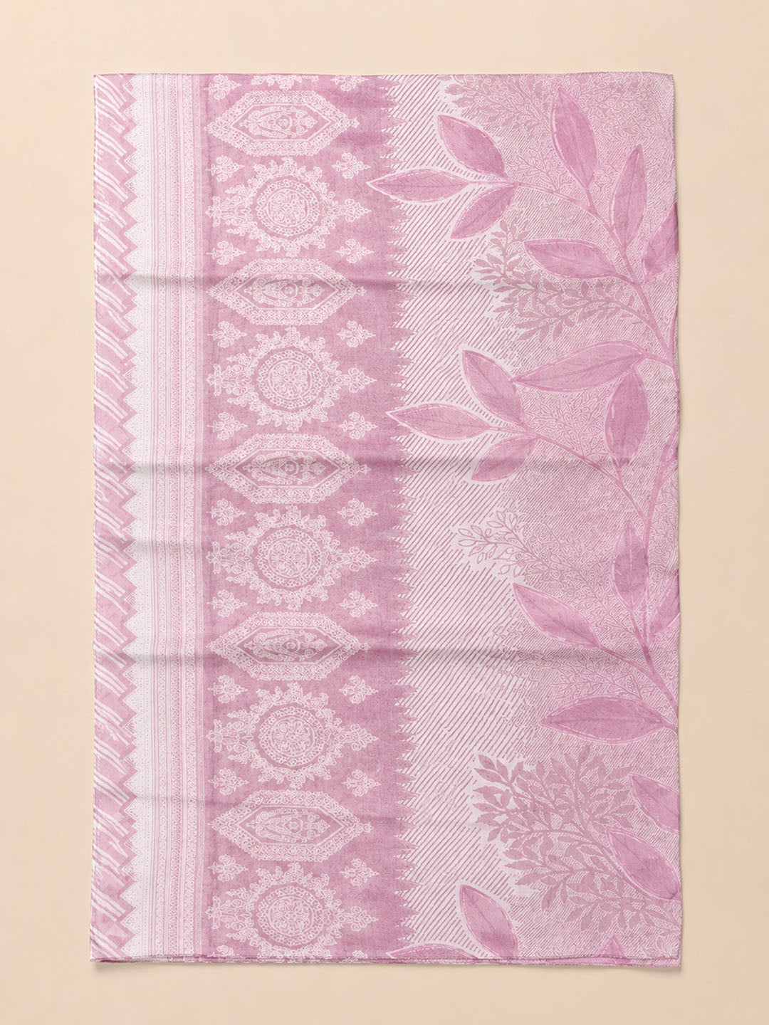 Dull Pink Printed Cotton Blend Unstitched Dress Material
