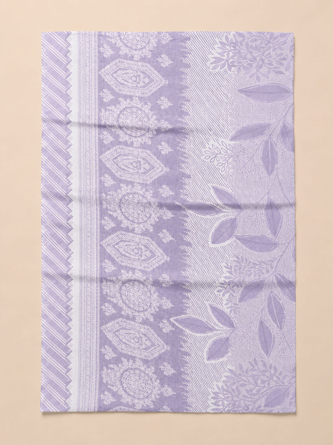 Purple Printed Cotton Blend Unstitched Dress Material