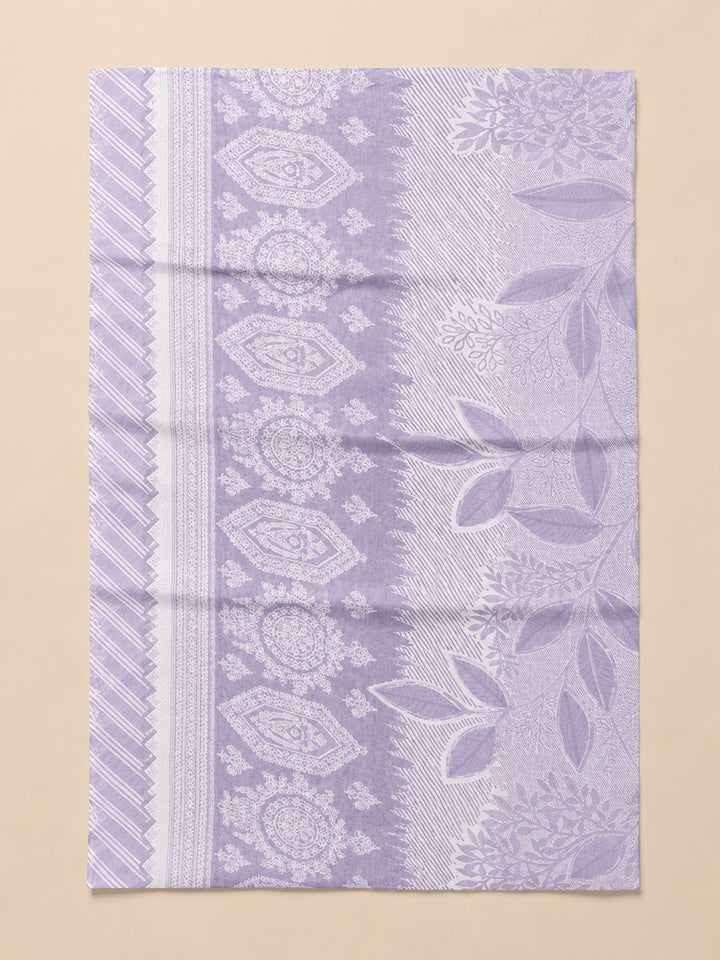 Purple Printed Cotton Blend Unstitched Dress Material
