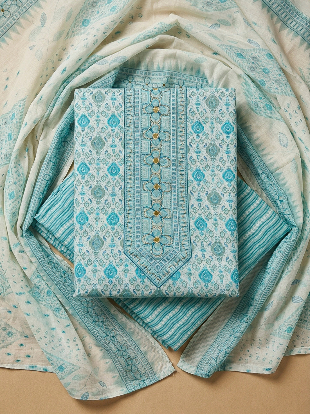 Firozee Printed Cotton Blend Unstitched Dress Material