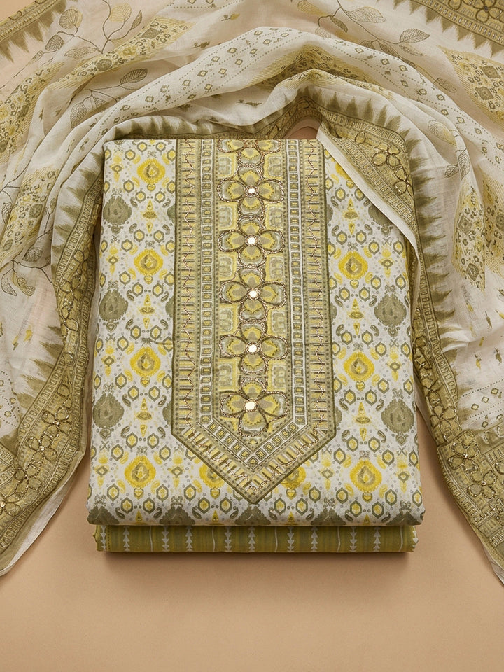 Mustard Printed Cotton Blend Unstitched Dress Material