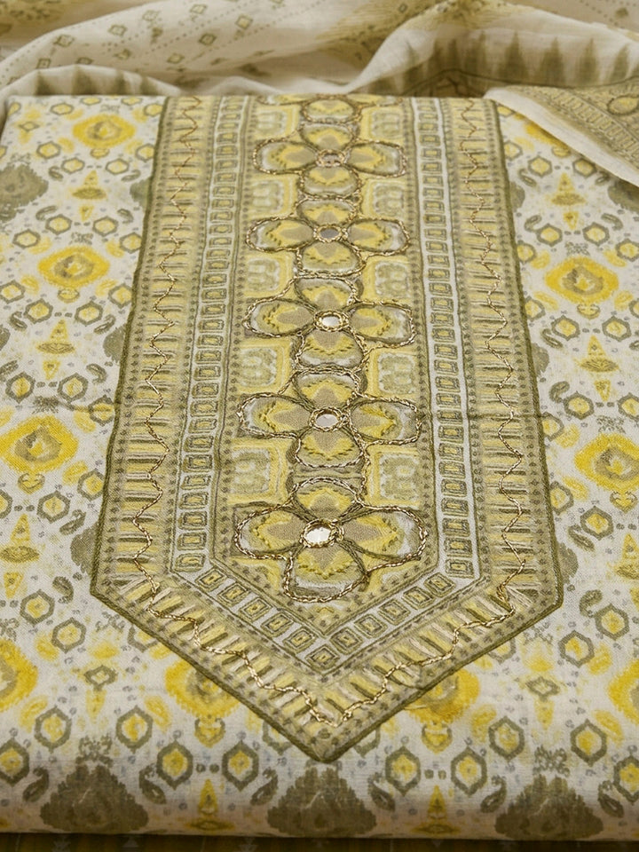 Mustard Printed Cotton Blend Unstitched Dress Material