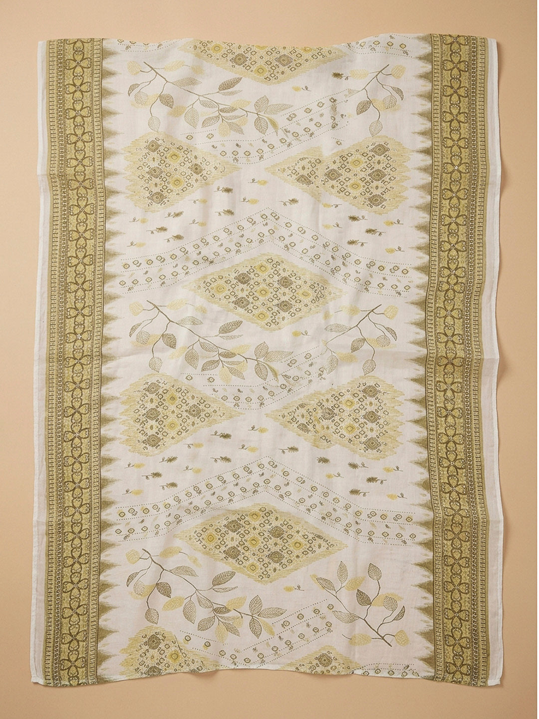 Mustard Printed Cotton Blend Unstitched Dress Material