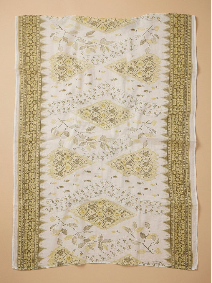 Mustard Printed Cotton Blend Unstitched Dress Material