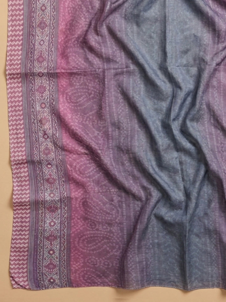Purple Printed Cotton Blend Unstitched Dress Material