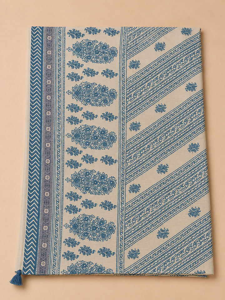 Blue Lt Printed Cotton Blend Unstitched Dress Material