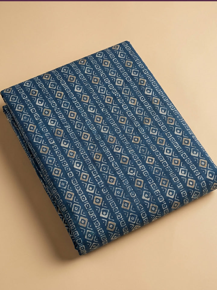 Blue Lt Printed Cotton Blend Unstitched Dress Material