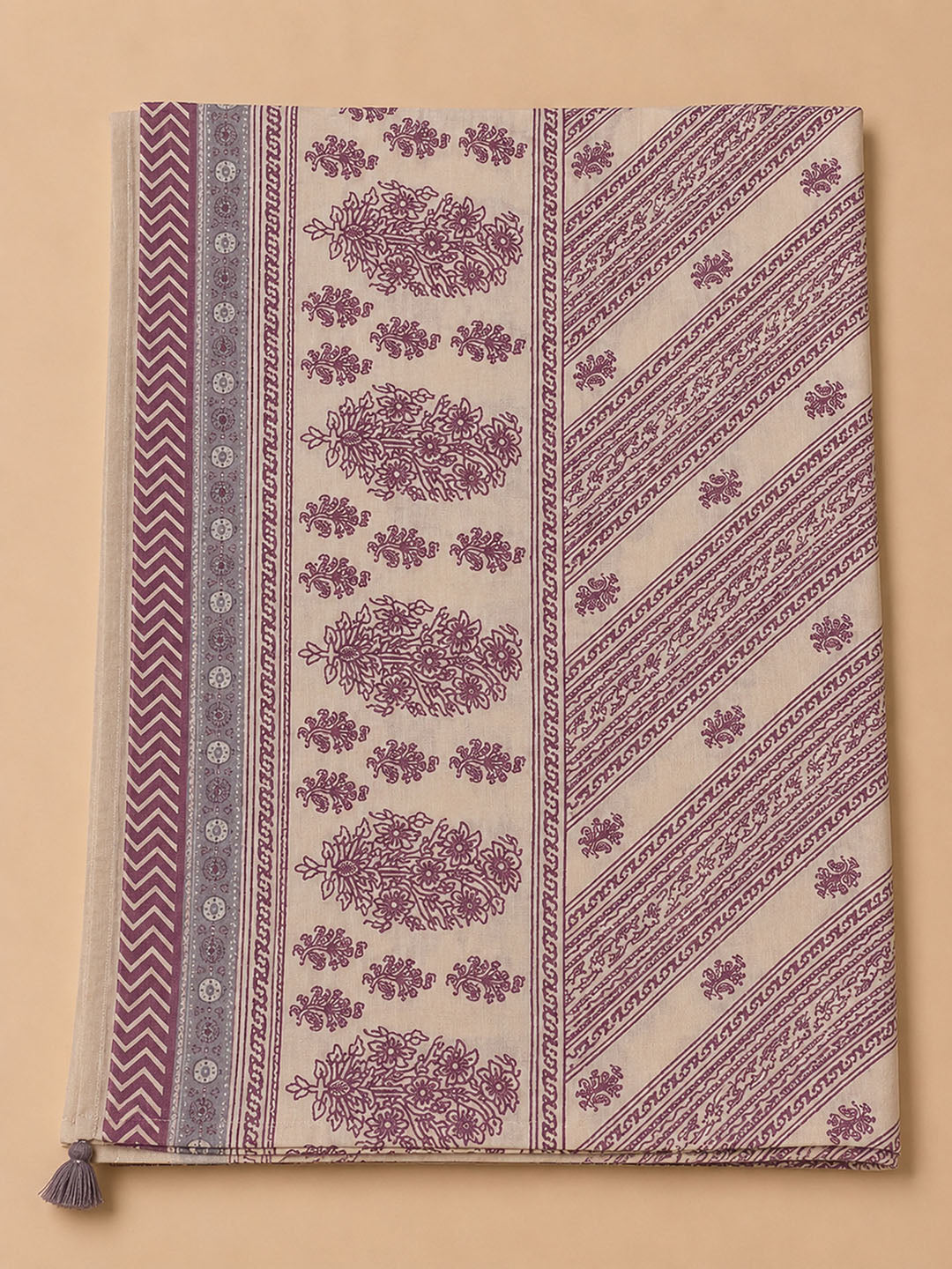 Purple Printed Cotton Blend Unstitched Dress Material