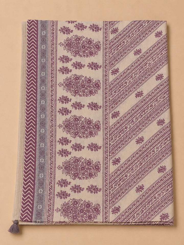 Purple Printed Cotton Blend Unstitched Dress Material