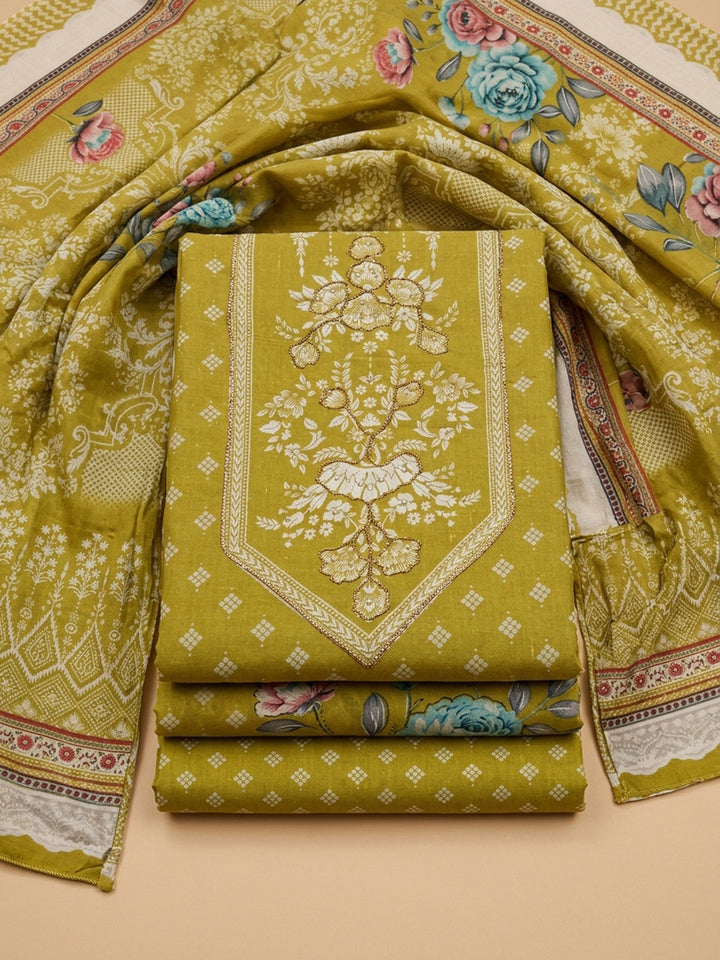 Lemon Printed Cotton Blend Unstitched Dress Material