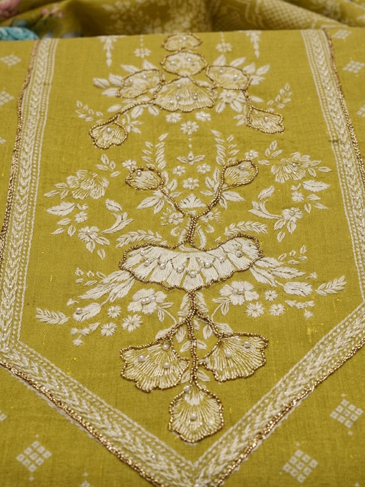 Lemon Printed Cotton Blend Unstitched Dress Material
