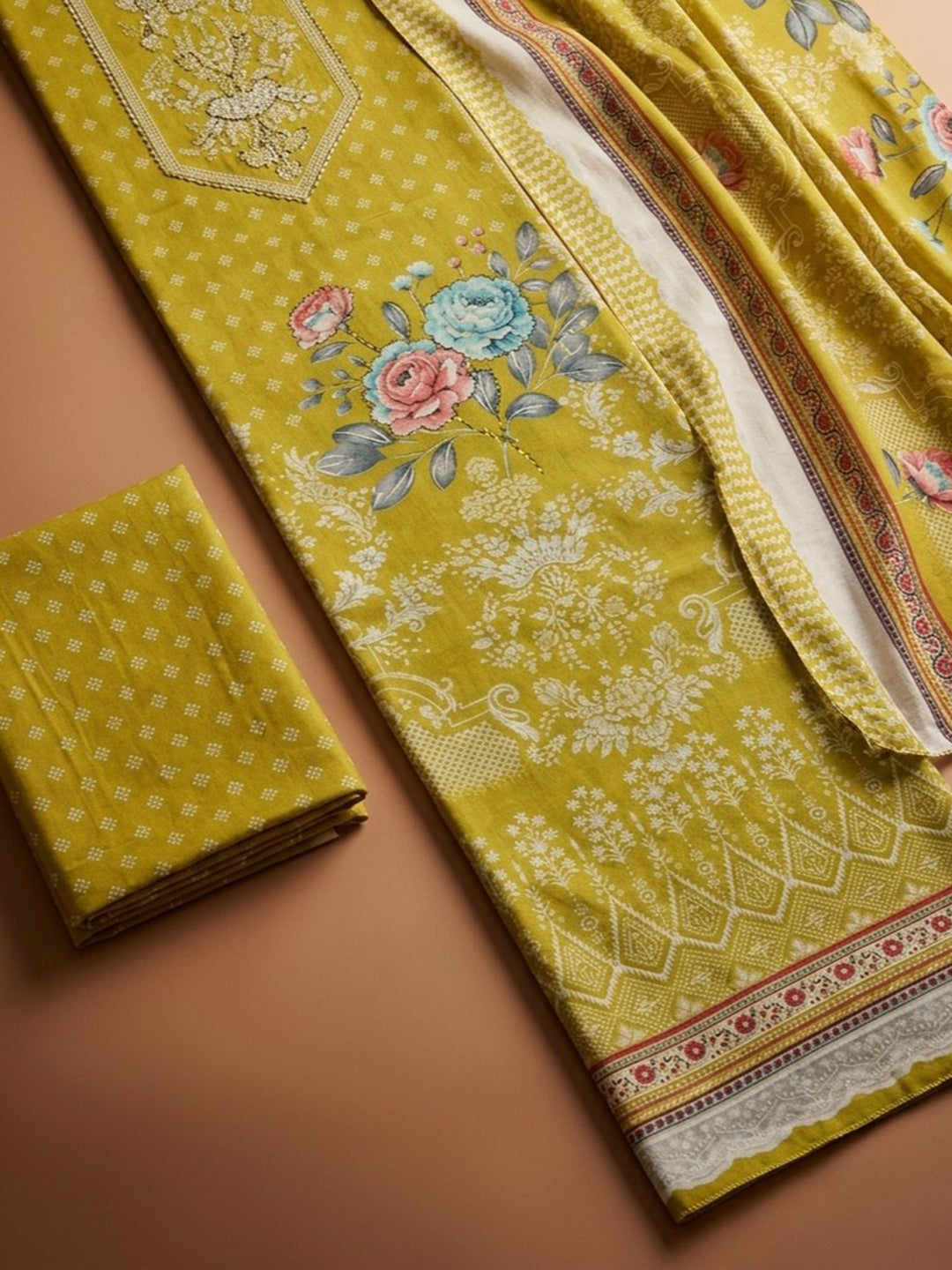 Lemon Printed Cotton Blend Unstitched Dress Material
