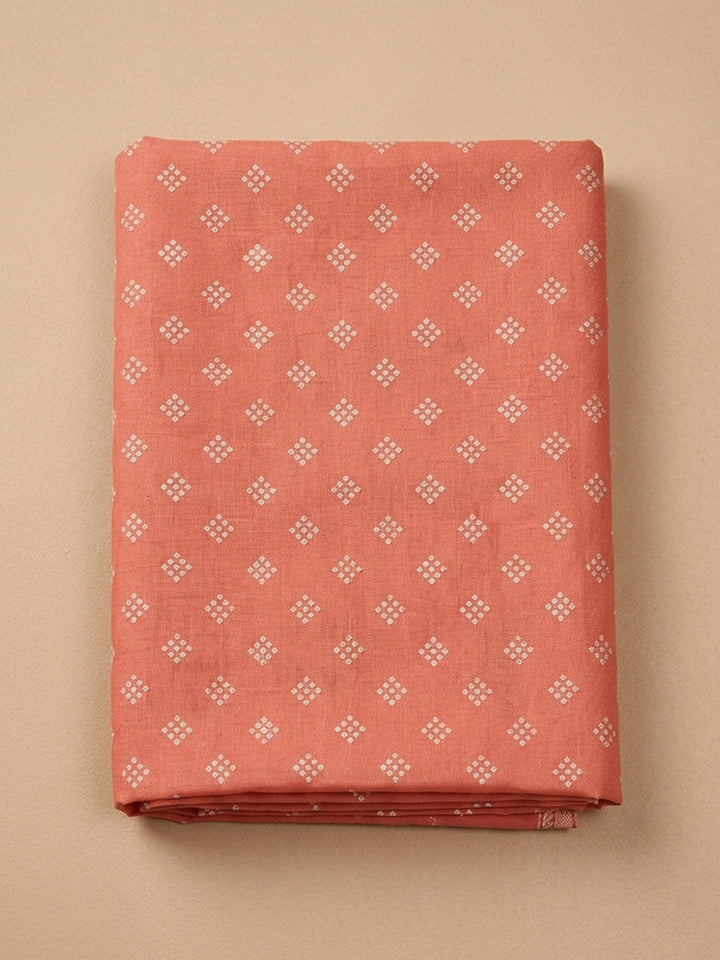 Peach Printed Cotton Blend Unstitched Dress Material