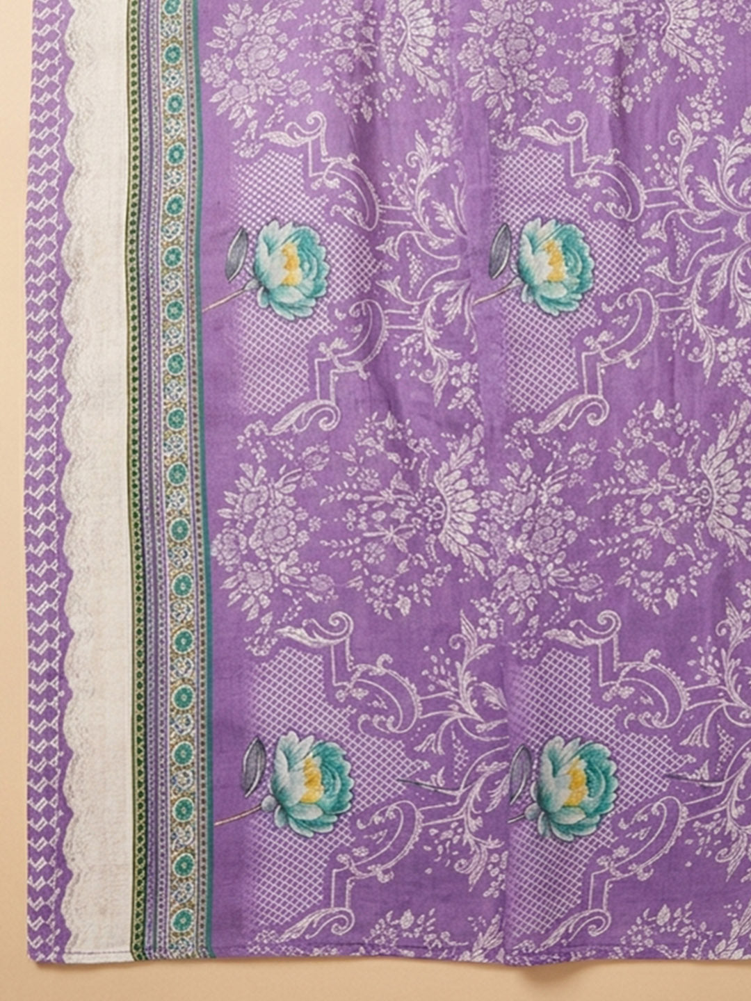 Purple Printed Cotton Blend Unstitched Dress Material