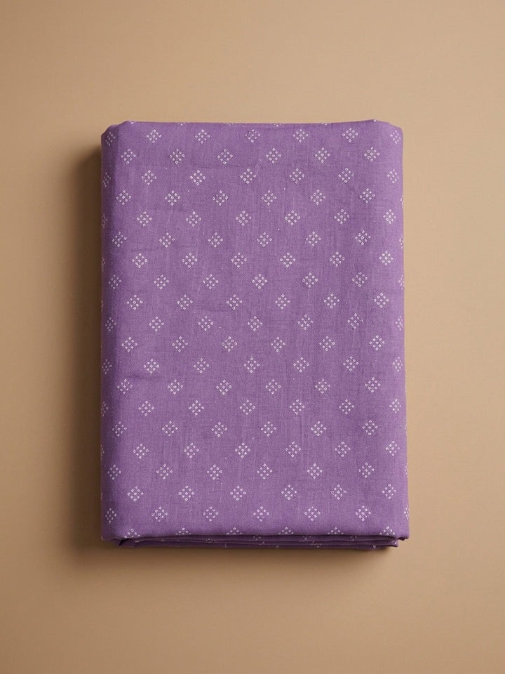 Purple Printed Cotton Blend Unstitched Dress Material