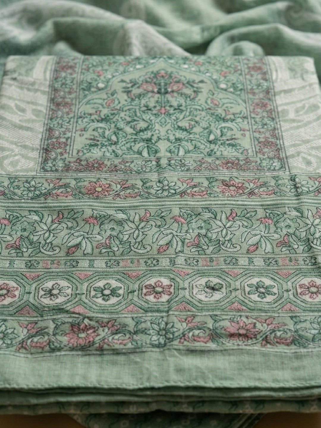 Aqua Green Printed Cotton Blend Unstitched Dress Material