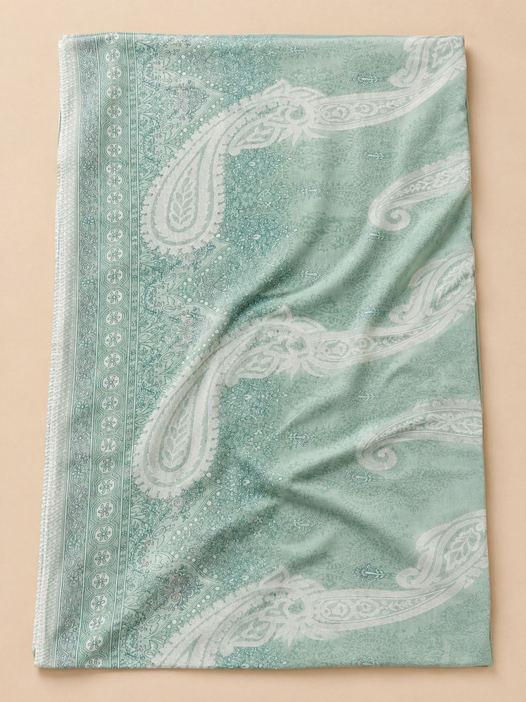 Aqua Green Printed Cotton Blend Unstitched Dress Material