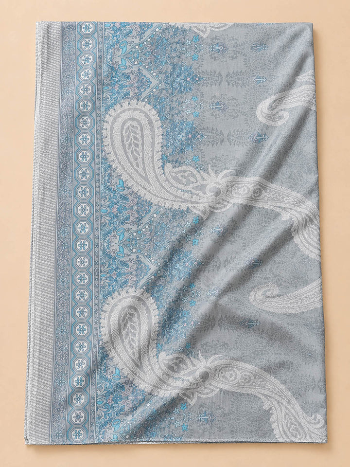 Grey Printed Cotton Blend Unstitched Dress Material