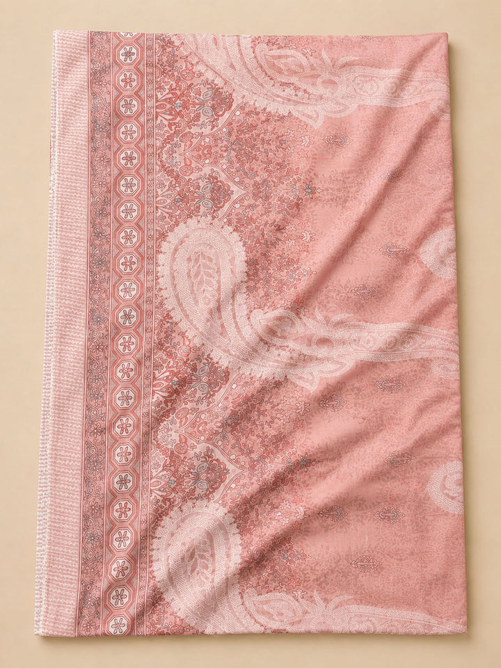 Peach Printed Cotton Blend Unstitched Dress Material