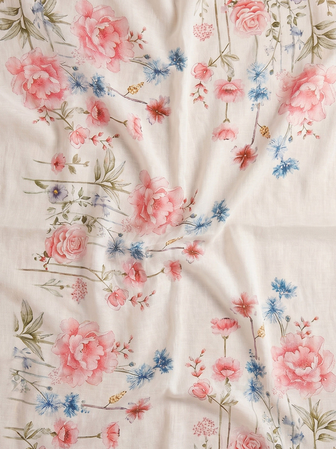 Off White Printed Cotton Blend Unstitched Suit With Pant &amp; Dupatta