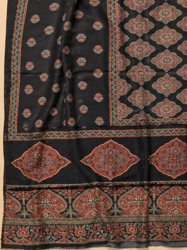 Black Printed Cotton Blend Unstitched Dress Material
