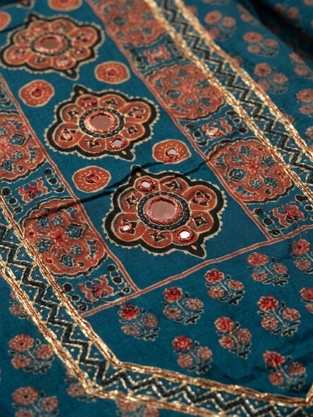 Blue Printed Cotton Blend Unstitched Dress Material