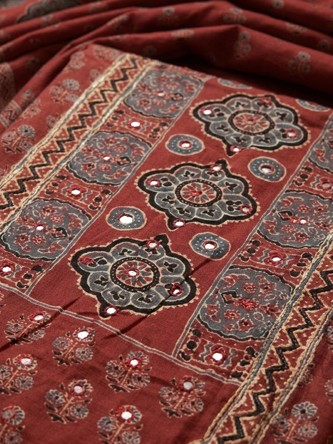 Maroon Printed Cotton Blend Unstitched Dress Material