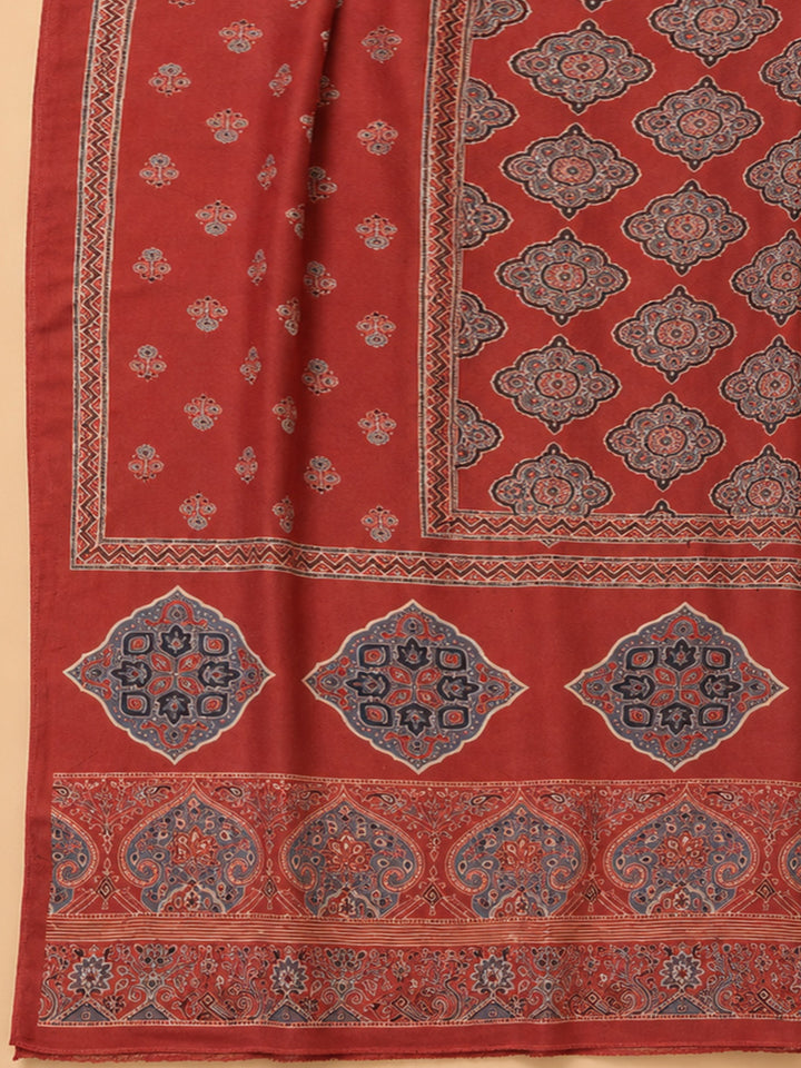 Maroon Printed Cotton Blend Unstitched Dress Material
