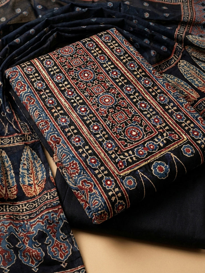 Black Embroidery Cotton Blend Unstitched Dress Material