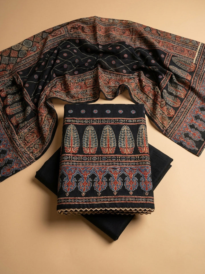Black Embroidery Cotton Blend Unstitched Dress Material