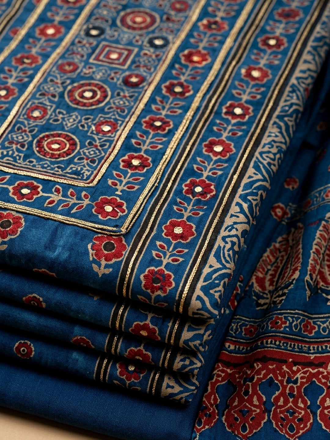Blue Embroidery Cotton Blend Unstitched Dress Material