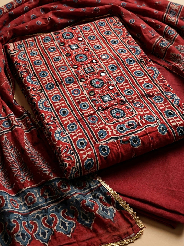 Maroon Embroidery Cotton Blend Unstitched Dress Material