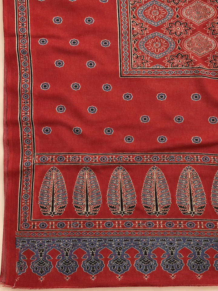 Maroon Embroidery Cotton Blend Unstitched Dress Material