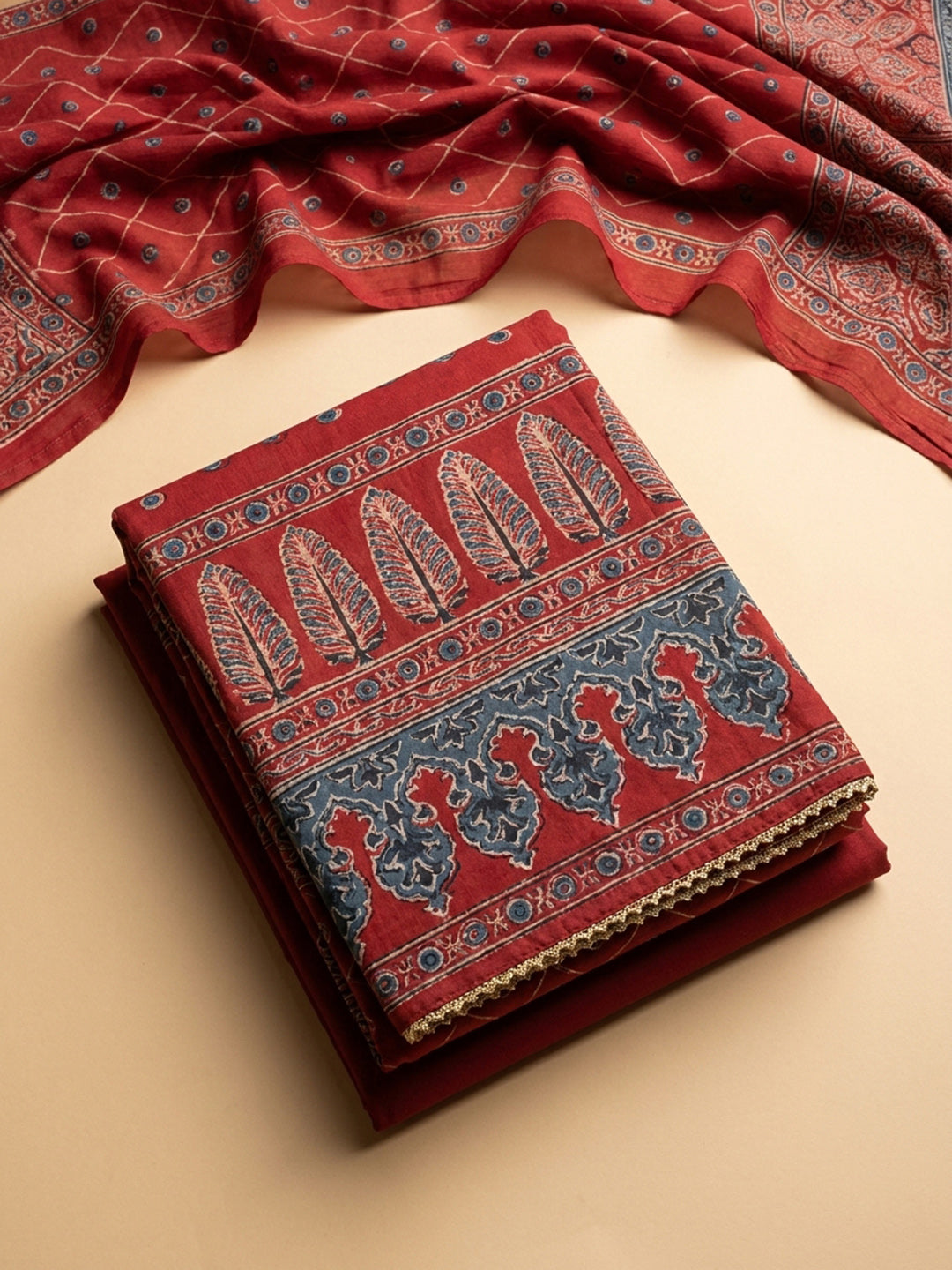 Maroon Embroidery Cotton Blend Unstitched Dress Material