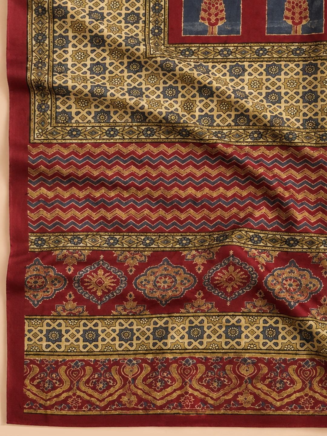 Maroon Printed Muslin Unstitched Suit &amp; Pant With Muslin Dupatta