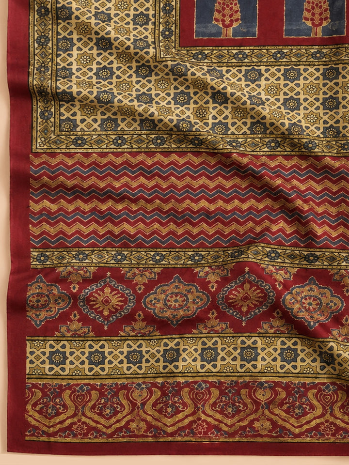 Maroon Printed Muslin Unstitched Suit &amp; Pant With Muslin Dupatta