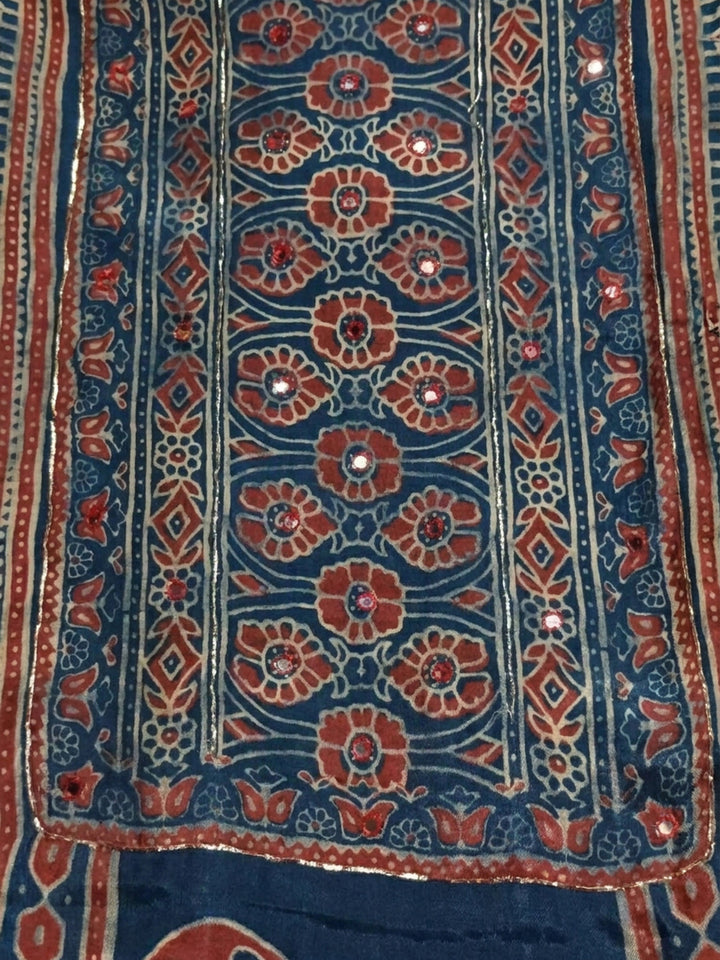Blue Yoke Embroidery Cotton Blend Unstitched Dress Material
