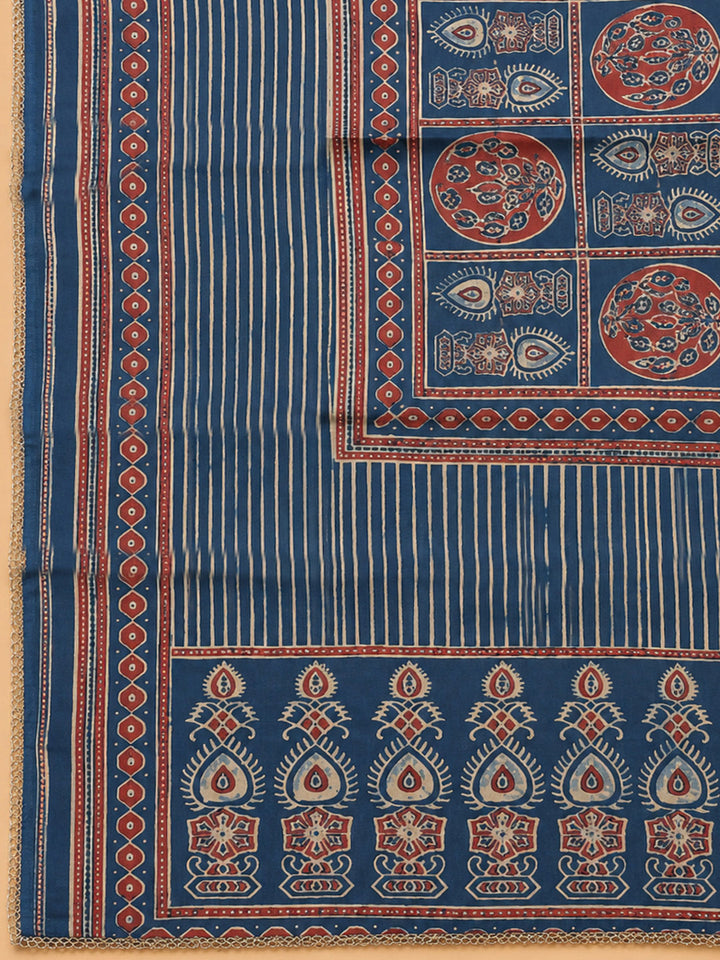 Blue Yoke Embroidery Cotton Blend Unstitched Dress Material