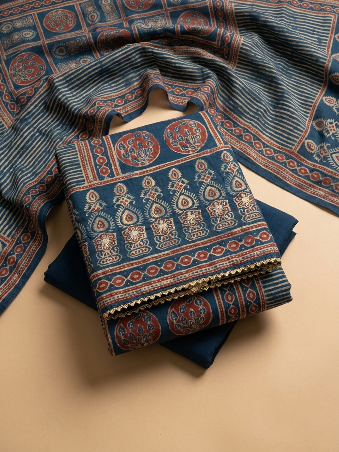 Blue Yoke Embroidery Cotton Blend Unstitched Dress Material