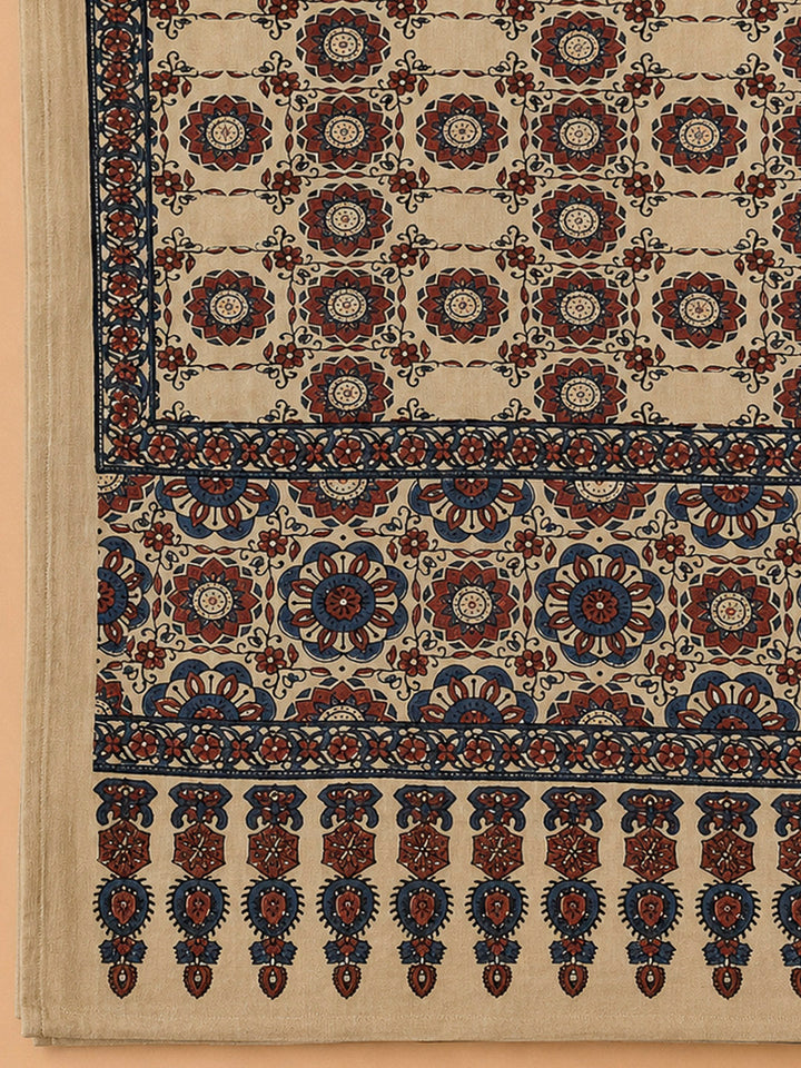 Beige Cotton Blend Printed Unstitched Dress Material