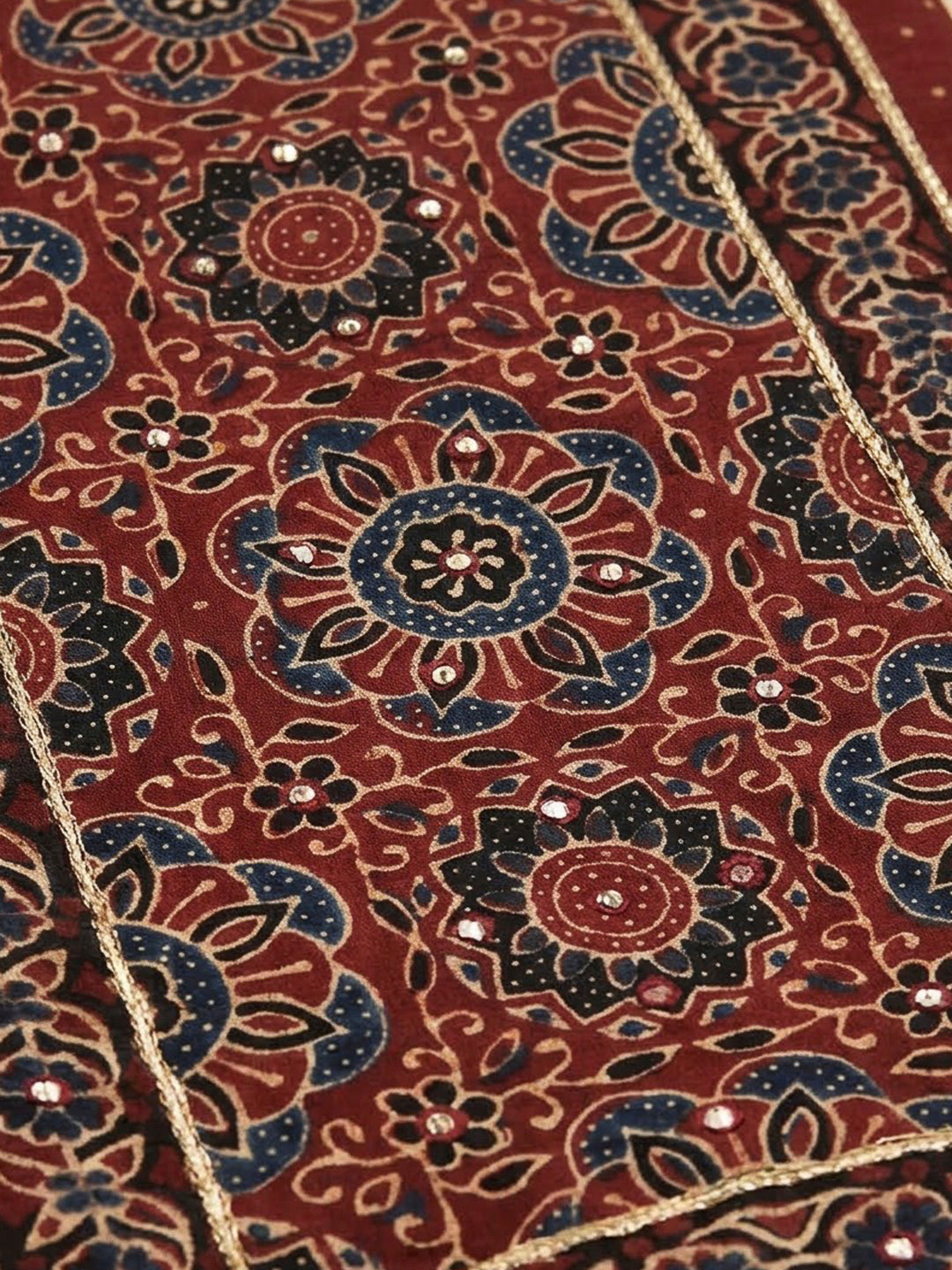 Maroon Cotton Blend Printed Unstitched Dress Material