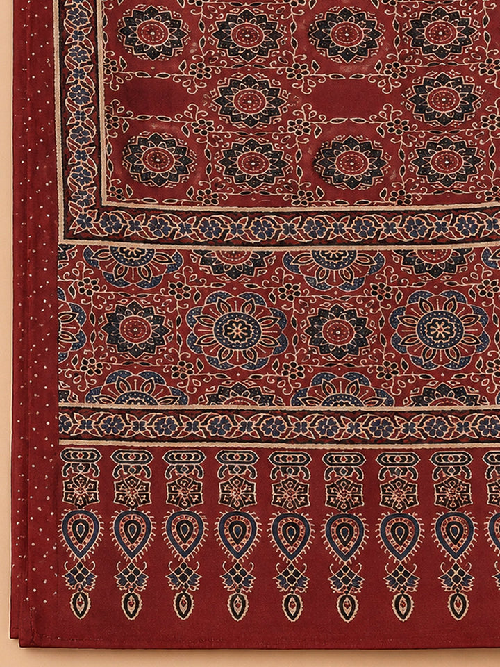 Maroon Cotton Blend Printed Unstitched Dress Material