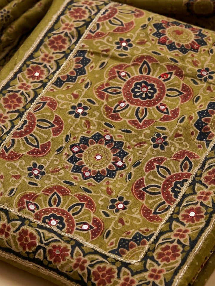 Mehndi Cotton Blend Printed Unstitched Dress Material
