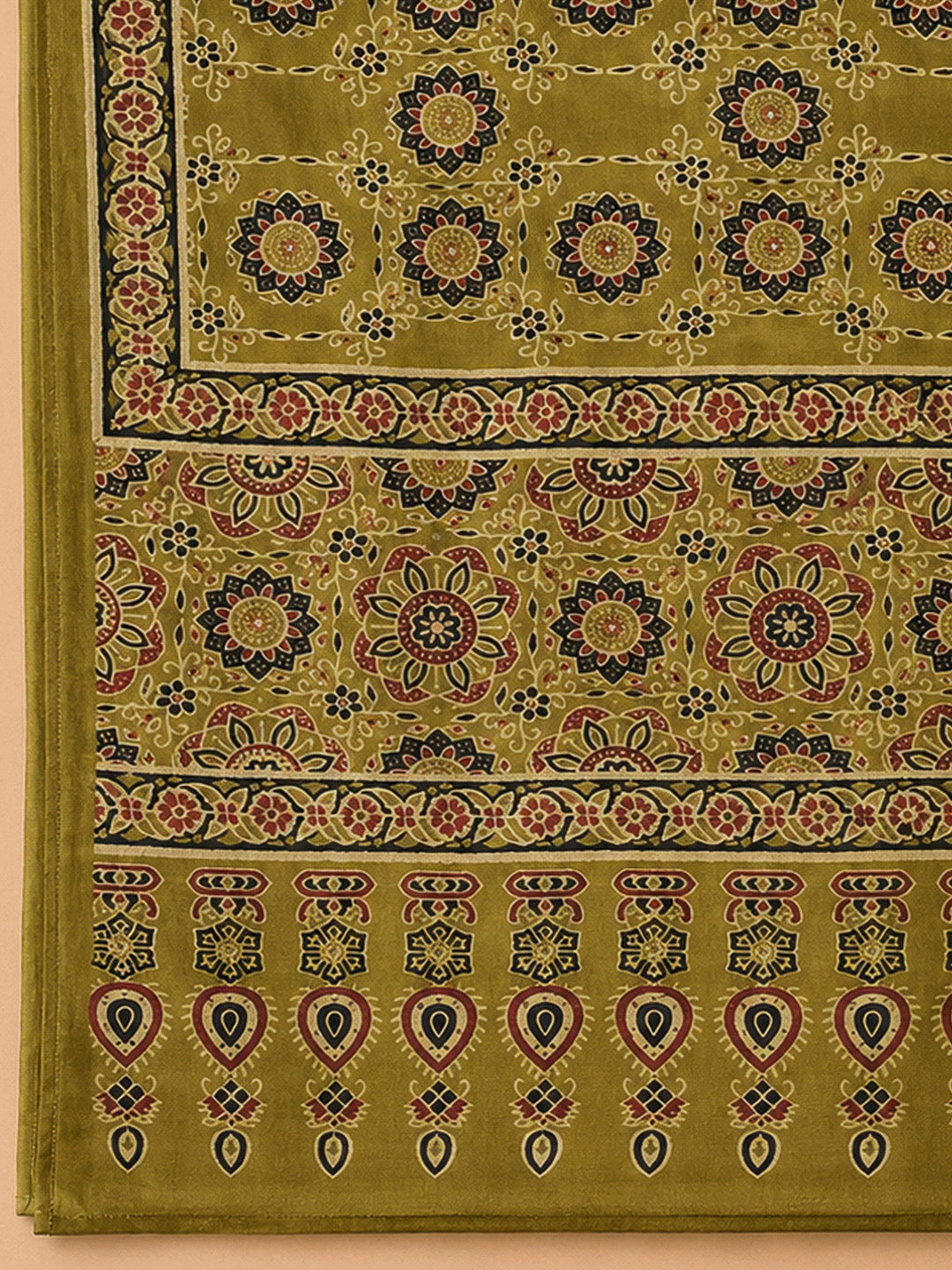 Mehndi Cotton Blend Printed Unstitched Dress Material