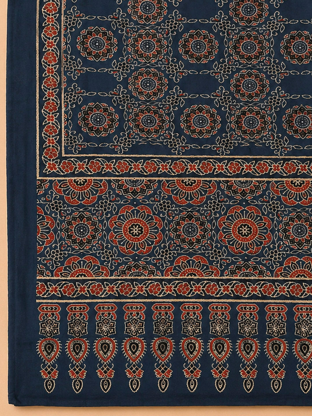 Navy Blue Cotton Blend Printed Unstitched Dress Material
