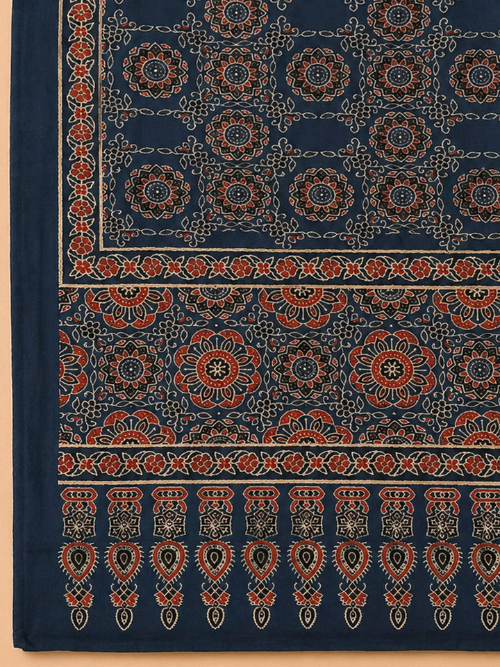 Navy Blue Cotton Blend Printed Unstitched Dress Material