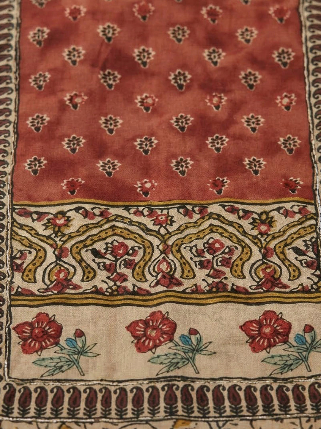 Beige Cotton Blend Printed Unstitched Dress Material