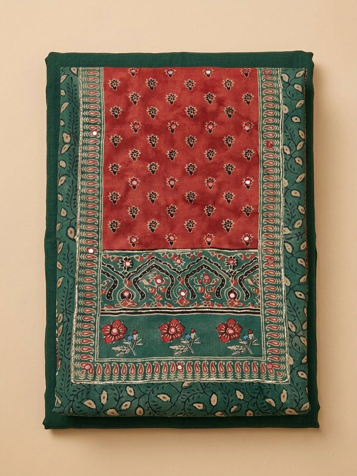 Green Cotton Blend Printed Unstitched Dress Material