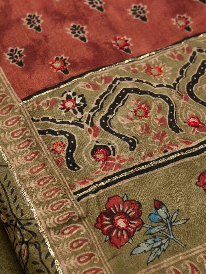 Mehndi Cotton Blend Printed Unstitched Dress Material